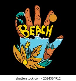 beach hand illustration design for t-shirt screen printing design