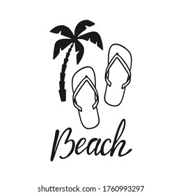 Beach - hand written lettering. Text isolated on white background with design elements. Summer typography for photo overlays, t-shirt print, flyer, poster design. Beach life message