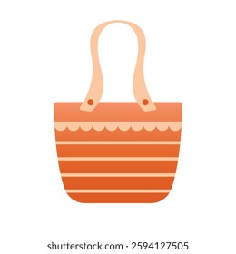 Beach handbag. Vector isolated illustration with beach female accessories. Naive cartoon clipart for sticker, banner design. Flat Style. Hello summer, vacation, beach resort concept.