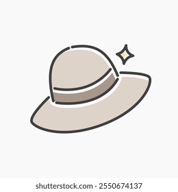 beach hat cartoon flat line art. Illustration of beach hat, perfect for needs related to fashion, beach, travel, summer, and more.