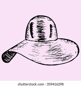 beach hat, doodle style, sketch illustration, hand drawn, vector
