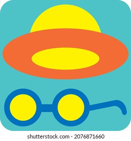Beach hat and glasses, illustration, vector, on a white background.