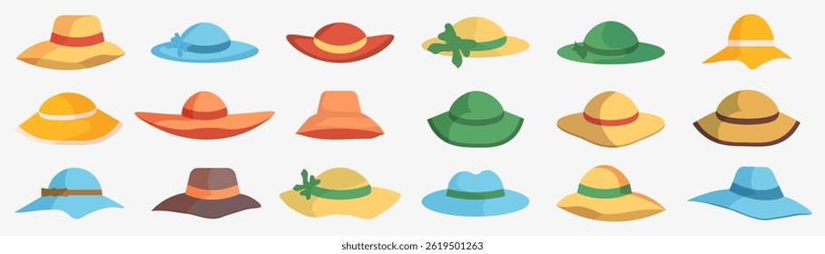 Beach hat icon collection in a flat design. Vector illustration