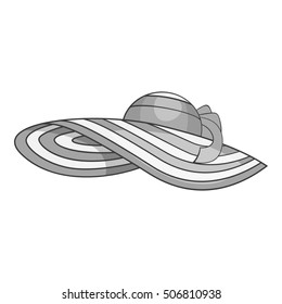 Beach hat icon. Gray monochrome illustration of beach hat vector icon for web design