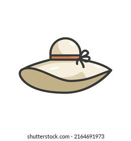 Beach hat illustration icon with ribbon decoration