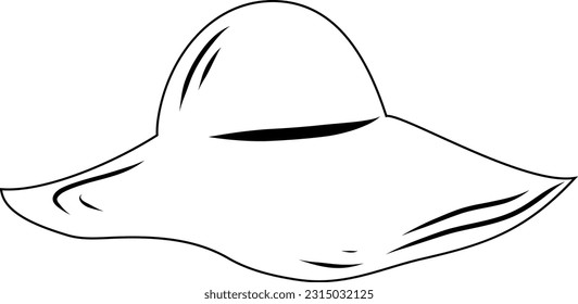 Beach hat illustration in line. Element for print, postcard and poster, vector illustration