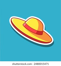 Ilustración de sombrero de playa. Pegatina de Vector.