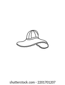 Vector de línea de sombrero de playa aislado en fondo blanco. ilustración de línea vectorial. La página de color Aislada para los niños. 