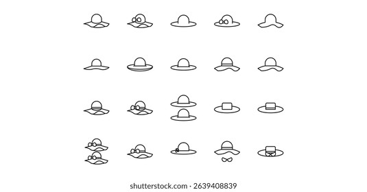 beach hat line icon pack illustration