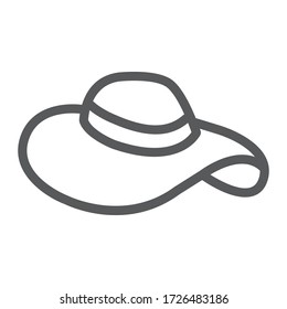Icono de línea de sombrero de playa, verano y playa, mujer que firma gráficos vectoriales, un icono lineal en un fondo blanco, eps 10
