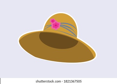 Beach Hat with Pink Flower Decoration
