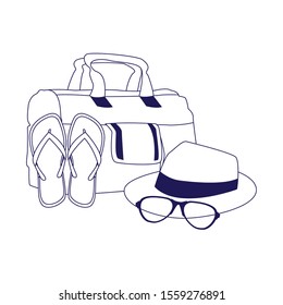 beach hat with sandals and hat icon over white background, vector illustration
