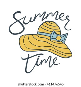 Beach hat. Summer background. Logo design for banner, poster, flyer, cover, brochure. 