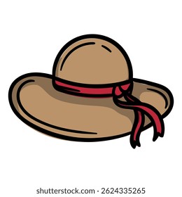 Beach hat. Summer headwear. Bright hand drawn vector illustration for print, sticker, icon. Image isolated on white background