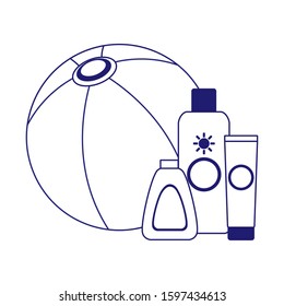 beach hat with sun bronzers bottles icon over white background, vector illustration