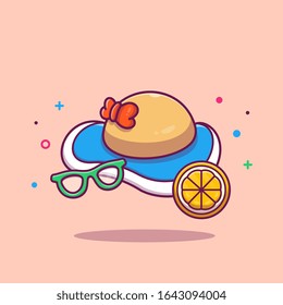 Beach Hat And Sun Glasses Vector Icon Illustration. Summer Beach Travel. Holiday Icon Concept White Isolated. Flat Cartoon Style Suitable for Web Landing Page, Banner, Flyer, Sticker, Card