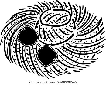 Beach Hat with Sunglasses Sketch for Travel Packaging