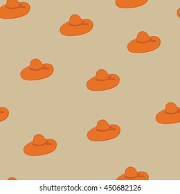 Beach hat Vector seamless pattern on brown background. Marine theme. 