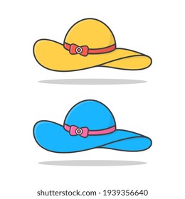 Beach Hat For Women, Vector Icon Illustration. Female Summer Hat. Concept for Summer Holiday