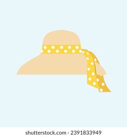 Sombrero de playa con cinta amarilla vector de ilustración plana en estilo de dibujos animados. Elemento de verano, vacaciones de verano, vacaciones tropicales. 