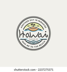 beach hawaii paradise stamp logo design