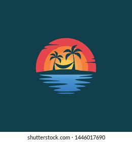 Beach Hello summer logo design vector illustration
