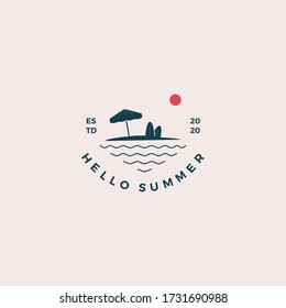 Beach Hello Summer Logo Design Vector Illustration	