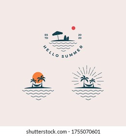 Beach hello summer logo design vector illustration	