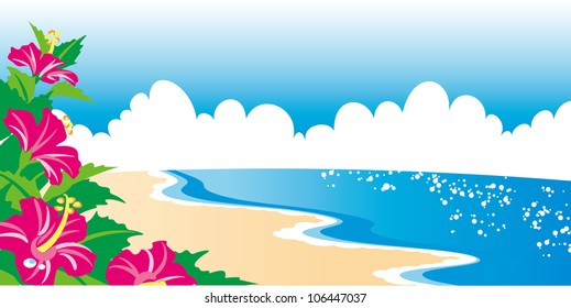 A beach and hibiscus
