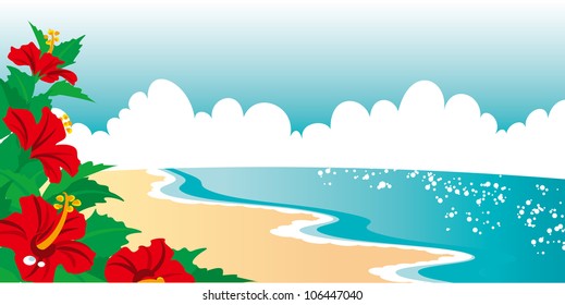 A beach and hibiscus