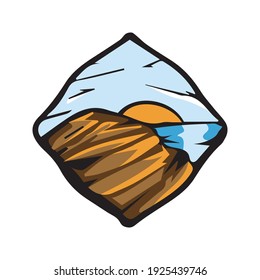 Beach Hill sunset sticker vector. Sunset view with house and mountain illustration, Sunset sticker vector good for print.