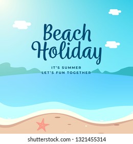 Beach Holiday background design. Summer beach scenery vector illustration.