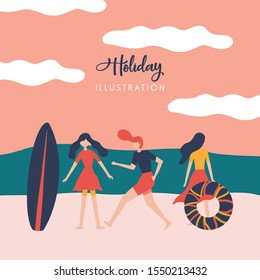 Beach holiday background illustration in simple but fun design