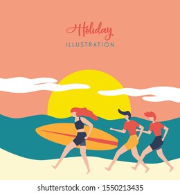 Beach holiday background illustration in simple but fun design