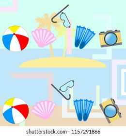beach holiday, beach ball, camera, flippers, mask diving
