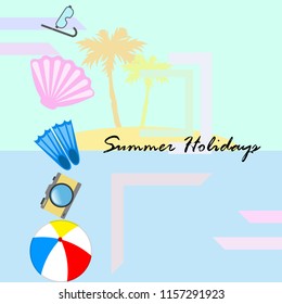 beach holiday, beach ball, camera, flippers, mask diving