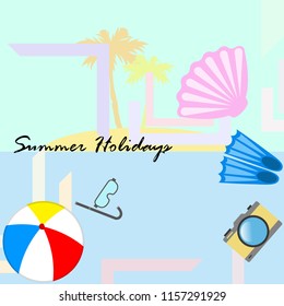 beach holiday, beach ball, camera, flippers, mask diving