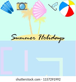 beach holiday, beach ball, camera, flippers, mask diving