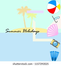 beach holiday, beach ball, camera, flippers, mask diving