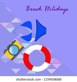beach holiday, camera, swimsuit, lifebuoy