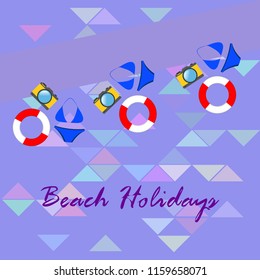 beach holiday, camera, swimsuit, lifebuoy