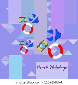 beach holiday, camera, swimsuit, lifebuoy