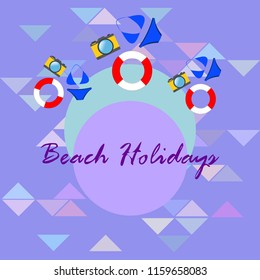 beach holiday, camera, swimsuit, lifebuoy