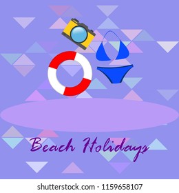 beach holiday, camera, swimsuit, lifebuoy