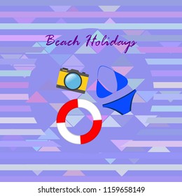beach holiday, camera, swimsuit, lifebuoy