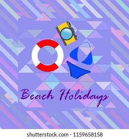 beach holiday, camera, swimsuit, lifebuoy
