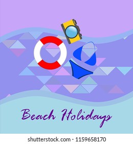 beach holiday, camera, swimsuit, lifebuoy