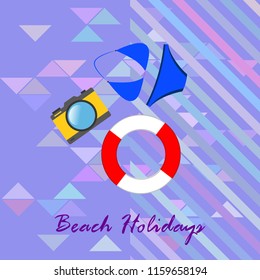 beach holiday, camera, swimsuit, lifebuoy
