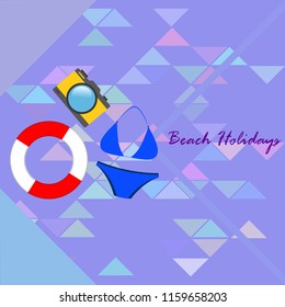 beach holiday, camera, swimsuit, lifebuoy