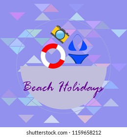 beach holiday, camera, swimsuit, lifebuoy